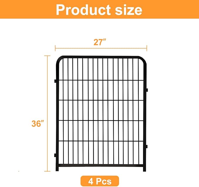 Garden Fencing 36 Inch High, 4 Panels Total 8.9 Ft(L) Dog Fence Outdoor for Yard, 4 One-Sided Plate, No Door, Anti Dig Fence Barrier, Dog Pen, Rabbit Fences, Garden Fences and Borders