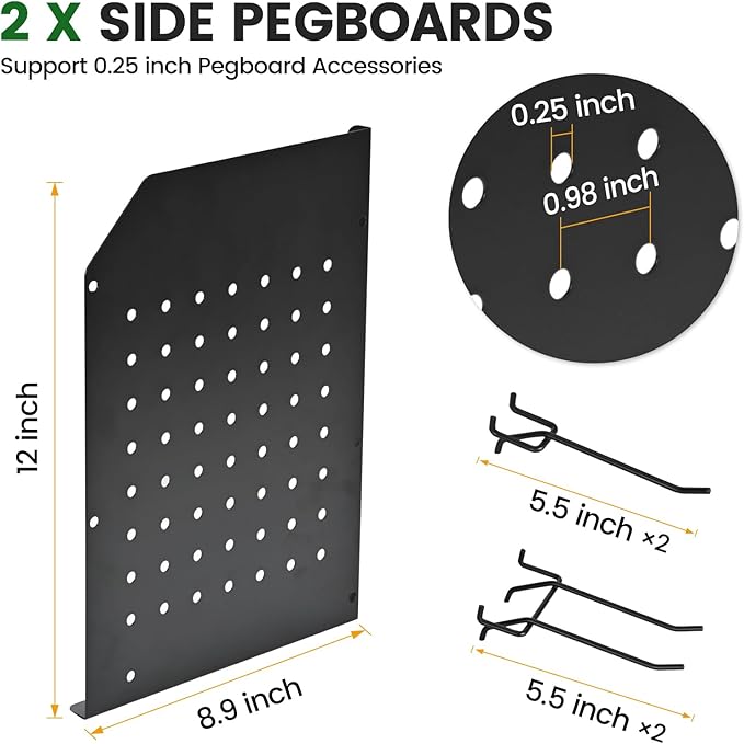 TRZZ Power Tool Organizer Wall Mount, 3-Layer Drill Holder with 2 Side Pegboards, Cordless Drill Rack with 4 Hooks, Efficient Storage for Workshop, Garage, and Tool Room (Black)