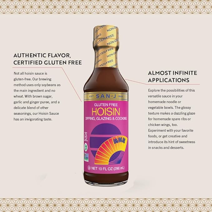 San-J - Gluten Free Hoisin Sauce - Traditional and Tasty Cooking Sauce - Specially Brewed - 10 oz. Bottle