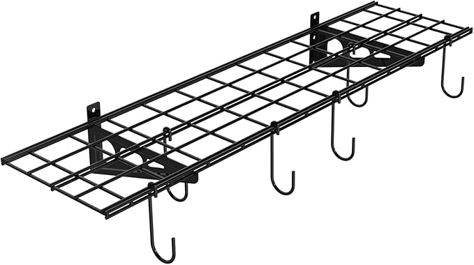 FLEXIMOUNTS Garage Wall Shelving, 1x4 ft, Includes 6 Bike Hooks, Wall Shelf Garage Organization System w/Bike Hangers, Storage Rack, Floating Shelves, 150 lbs Weight Capacity (1 Pack)