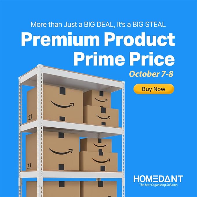 HOMEDANT 5 Tier White Storage Shelves Adjustable Laminated Boltless Garage Metal Shelving Unit Heavy Duty Utility Rack Shelf Warehouse Pantry Closet Kitchen 35.9" W x 16.2" D x 71.3" H White 1Pack