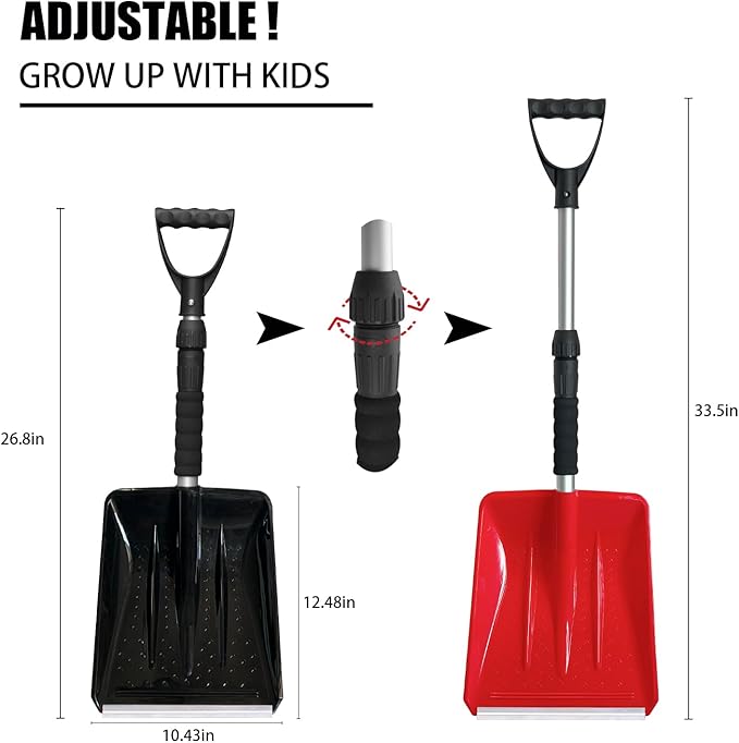 2pcs Kids Snow Shovels, Heavy Duty Adjustable Snow Shovel, 27" & 34” Length