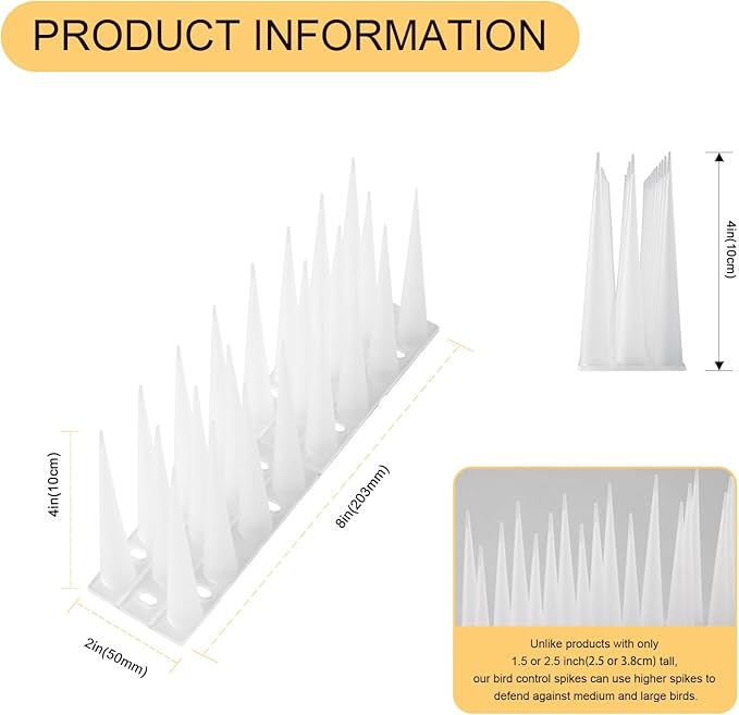 OFFO Bird Spikes Pigeon Outdoor Spikes for Cat Keep Birds Raccoon Woodpecker Away Covers 4 Feet(1.2m), Frosted White