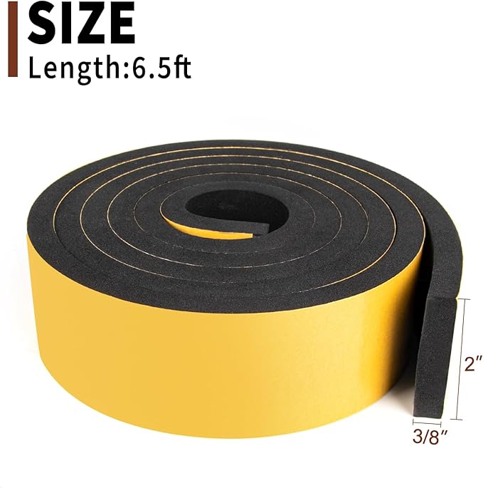 Yotache Self Sticking Foam Insulation Tape 2" W X 3/8" T (New Adhesive Craft), Weather Strip Seal for RV, Air Conditioner Window, Automotive, Garage Door, 6.5 Ft Length