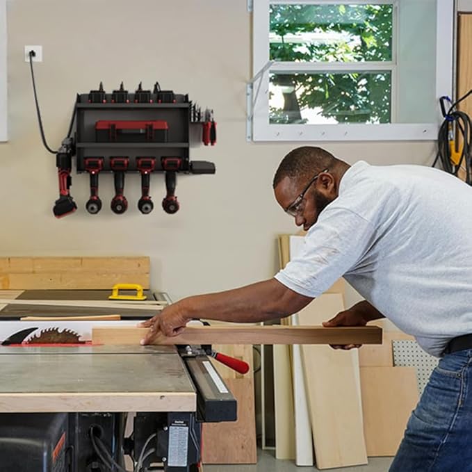 Power Tool Charging Station, Garage 4 Drill Power Tool Wall Organizer, Metal Hand Tool Storage Rack, Utility Racks, Cordless Drill and Battery Holder for Garage Organization, Gifts for Men Dad Husband