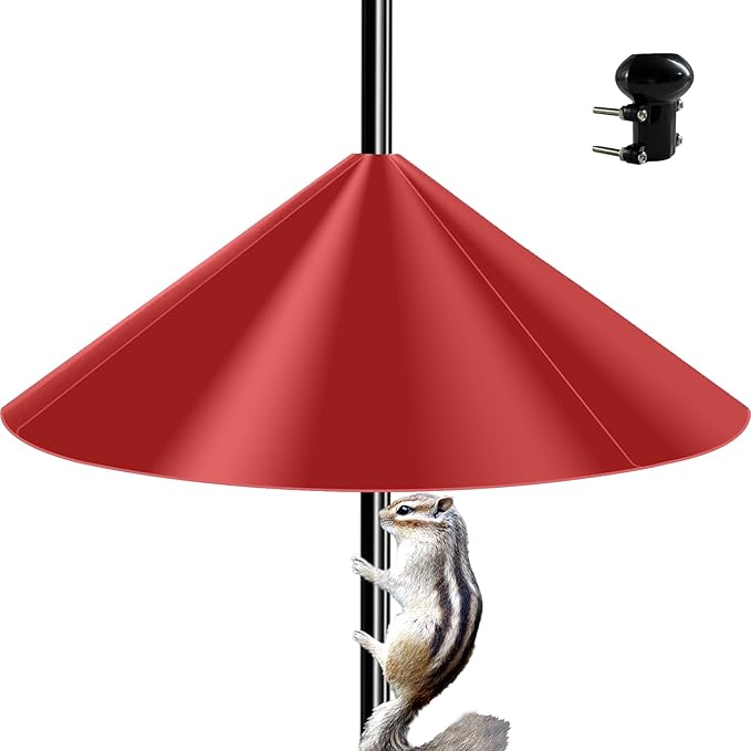 19 Inch Wide Black Squirrel Baffle - Ideal for Bird Feeder Poles, Outdoor Pole Mount Stoppers, and Shepherd’s Hooks Red