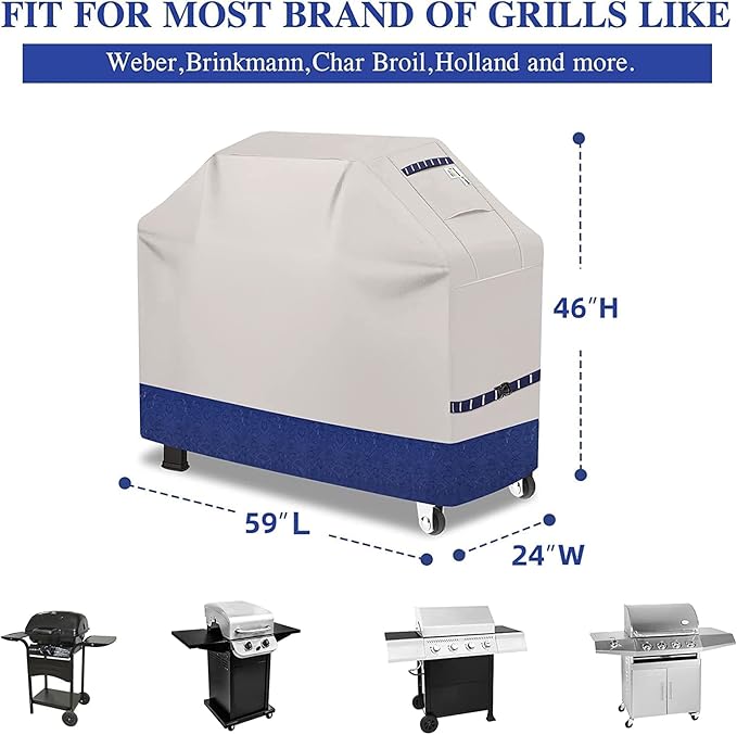 Grill Cover 600D Heavy Duty, Universal Fit Waterproof BBQ Grill Protector with Adjustable Straps, Weatherproof Outdoor Oven Cover for All Seasons