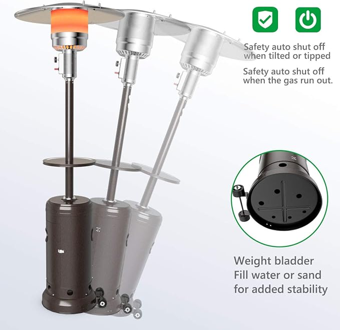 Tangkula 48,000 BTU Propane Patio Heater with Wheels, Outdoor Heaters for Patio with Shelf Tabletop, Stainless Steel Burner, Auto Shut Off & Tip-Over Protection, Portable Patio Heaters for Outdoor Use