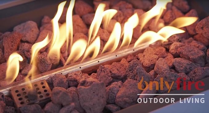Onlyfire Premium 60” Outdoor Fire Pit Table with Lava Rocks& 12FT Hose, Large Propane Gas Firepit, Smokeless Fireplace 60,000BTU, Flame Adjustable for Backyard Patio Bonfire Party, Iron Patio Heater