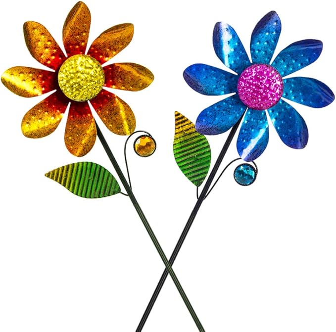 2Pack Garden Wind Spinners,Metal Wind Sculptures Outdoor Windmill Flower Pinwheel Decorations for Yard Lawn Patio Decor