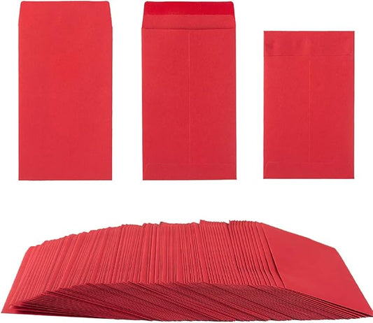 100 Pack Small Coin Envelopes Self-Adhesive Kraft Paper Seed Envelopes Mini Parts Small Items Stamps Storage Packets Envelopes for Garden, Office or Wedding Gift (Red, 2.25×3.5 inch)