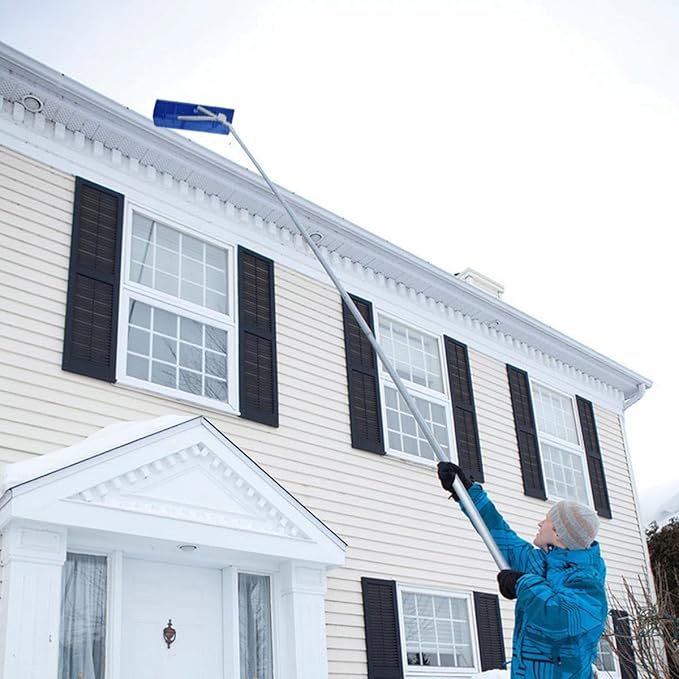 MTB Garden 20 Feet Snow Roof Rake, 25 Inch Blue Poly Blade and Aluminium Handle, Snow Rake Telescoping Snow Removal Tool