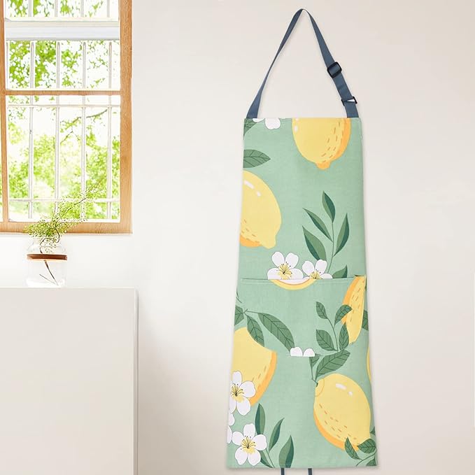 2 Pack Floral Apron for Women with Pockets, Adjustable Cotton Chef Aprons for Kitchen, Cooking, BBQ & Grill
