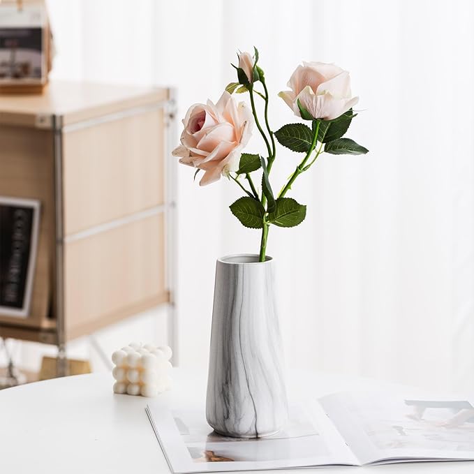 Marble White Vase - 8" Big White Ceramic vase for Flower, Boho Vases for Pampas Grass, Minimalist Modern vases for Home Decor, Table Shelf Living Room Farmhouse Decor