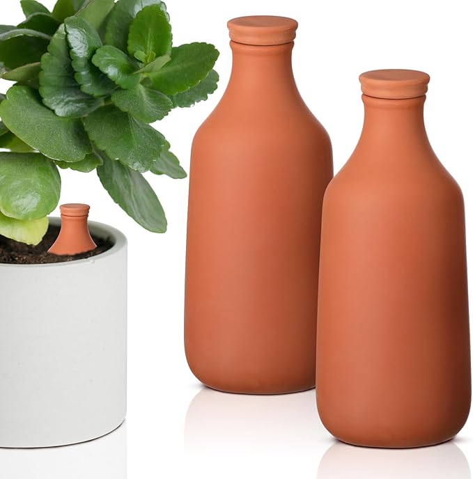 2 Pcs 24oz Ollas Terracotta Watering Pots Self Watering Planter Insert Terracotta Globes Clay for Outdoor Indoor Garden Plants, Easy to Refill