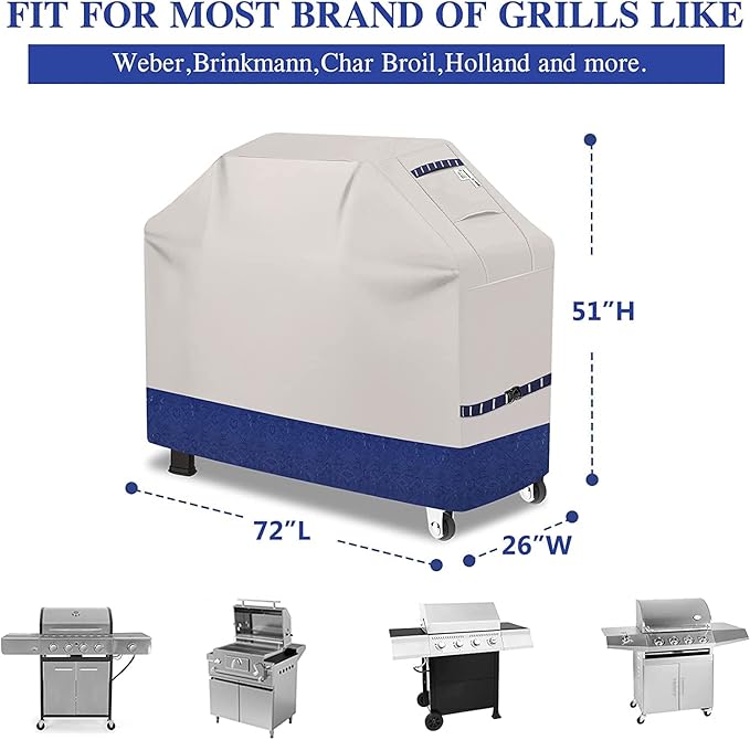 Grill Cover 600D Heavy Duty, Universal Fit Waterproof BBQ Grill Protector with Adjustable Straps, Weatherproof Outdoor Oven Cover for All Seasons