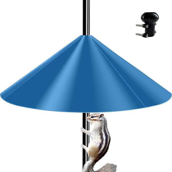19 Inch Wide Black Squirrel Baffle - Ideal for Bird Feeder Poles, Outdoor Pole Mount Stoppers, and Shepherd’s Hooks Blue