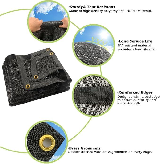 POYEE 40% 14ftx24ft Shade Cloth Garden Mesh Sun Shade Netting Sunblock Fabric with Grommets for Plants Heat Protection Patio Outdoor Greenhouse Pergola Vegetable Chicken Coop