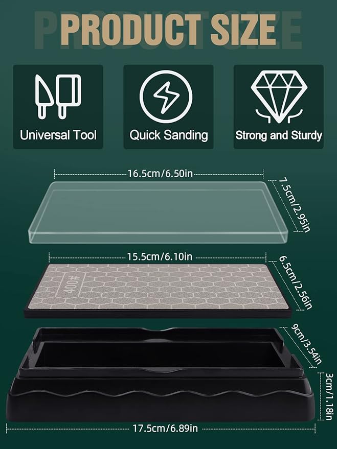 Double-Sided Diamond Sharpening Stone, Kalolary Knife Sharpener Stone Whetstone Honeycomb Surface Plate with Non-slip Base for Scissors Knives Outdoor Kitchen Sharpen Tools (400/1000 Grit, 150 x 63mm)