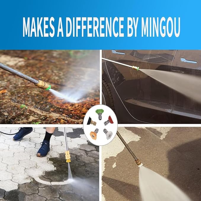 MINGOU Pressure Washer Tips Set Multiple Degrees, 3.0 GPM Power Washer Nozzle Tips 5 Pack, 1/4 Quick Connect（2.5/3.0/3.5/4.0/4.5/5.0/5.5/6.0GPM）