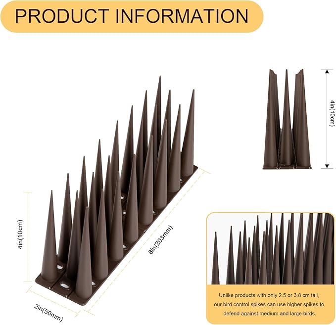 OFFO Bird Spikes Pigeon Outdoor Spikes for Cat Keep Birds Raccoon Woodpecker Away Covers 4 Feet(1.2m), Brown