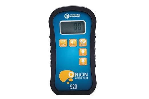 Orion® 920 Pinless Wood Moisture Meter by Wagner Meters I Accurate, Non-Damaging, Shallow Depth Lumber Moisture Measurement, On-site Calibration (Standard Calibrator)
