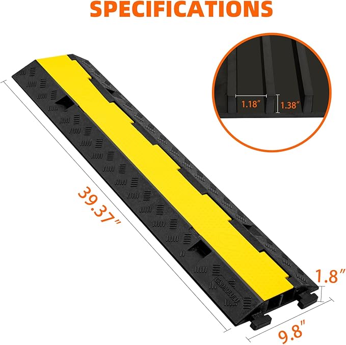 2 Channel 3 Pack Cable Protector Ramp Traffic Wire and Hose Ramp Cord Cover Heavy Duty Channels 11,000 lbs Load Capacity Cable Wire Ramps Speed Bump Driveway Cable Protective Cover
