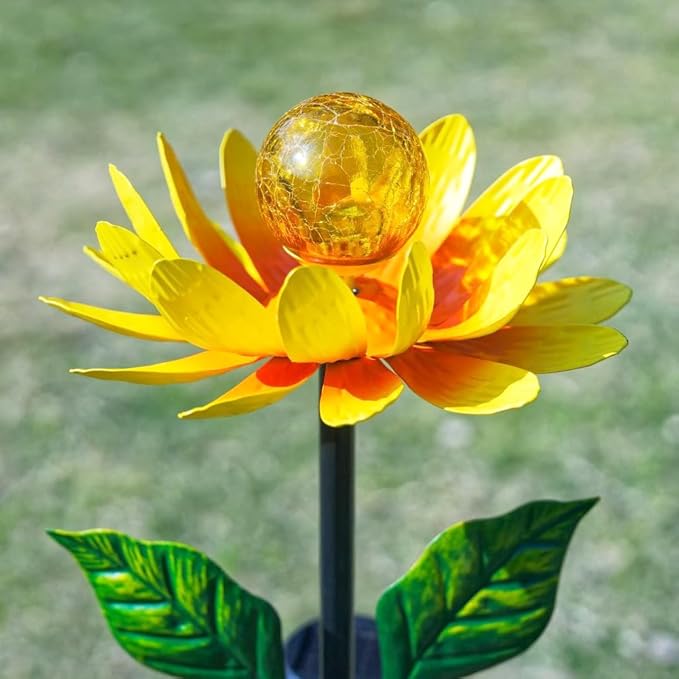 Solar Flowers Wind Spinners Outdoor,Sunflower Windmill for Yard Art Decor Lights Wind Pinwheels with LED Crystal Ball Spring Outdoor Decor for Garden Lawn Patio