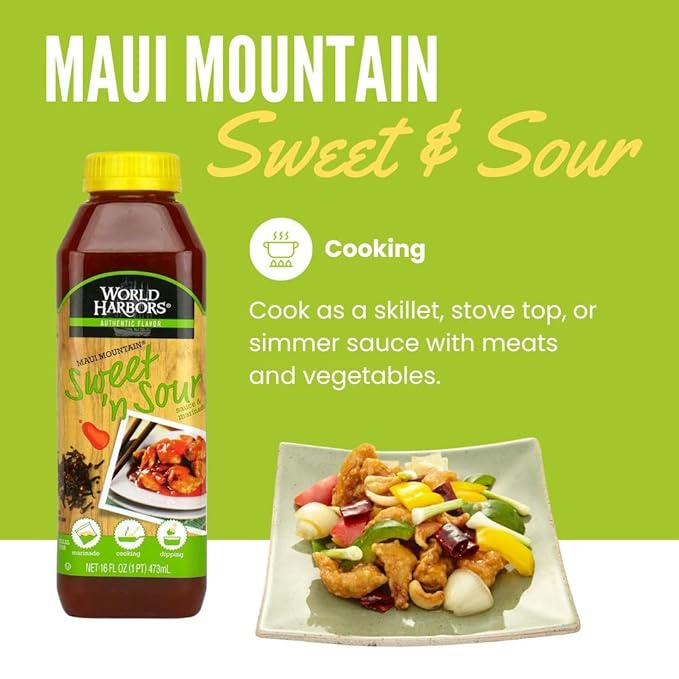 World Harbors Maui Sweet and Sour Sauce - Hawaii Style Perfect for Dipping, Dumplings, Chicken Nuggets, Various Meats Including Beef, Pork, Seafood & Vegetable Made in USA 16-Fl Oz Bottles (Pack of 2)