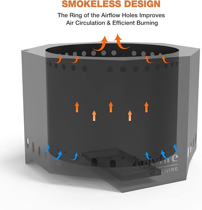 Onlyfire Wood Burning Fire Pit with Ash Pan, 24 Inch Portable Outdoor Bonfire Firepit for Camping Tailgating Patio Backyard Party Outside, Smokeless Wood Fire Fireplace, Modern Black FP013