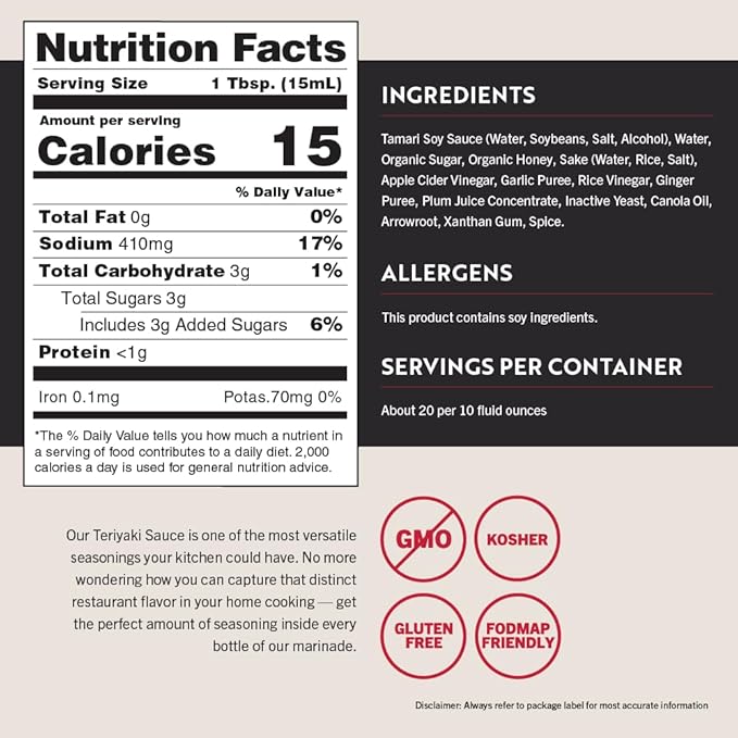 San-J - Gluten Free Teriyaki Sauce - Well-balanced Sauce for Cooking - Non-GMO - 10 oz Bottle - 2 Pack