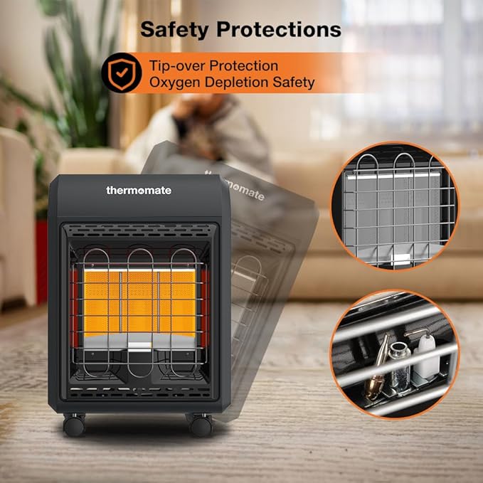 ThermoMate Propane Heater 18000 BTU With ODS & Tip-over Protection, Outdoor Gas Heater for Patio, Garage, Camping, Shop - Heating Up to 450 Sq. Ft, Gas Regulator & Hose Included