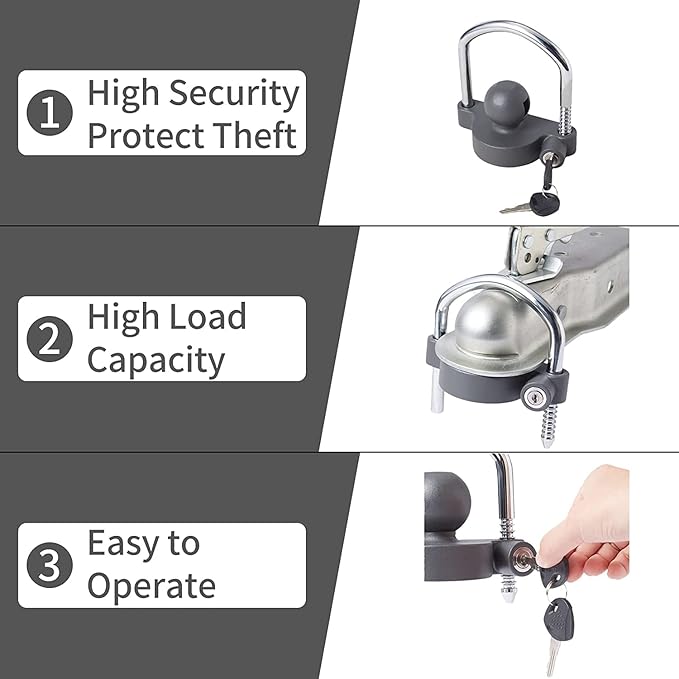 METOWARE Keyed Alike Trailer Coupler Lock Universal Adjustable Steel Trailer Hitch Lock, Anti Theft Trailer Ball Lock Towing Lock for Towing Trailer Security Fits 1-7/8",2”, 2-5/16" Coupler 2 Pack