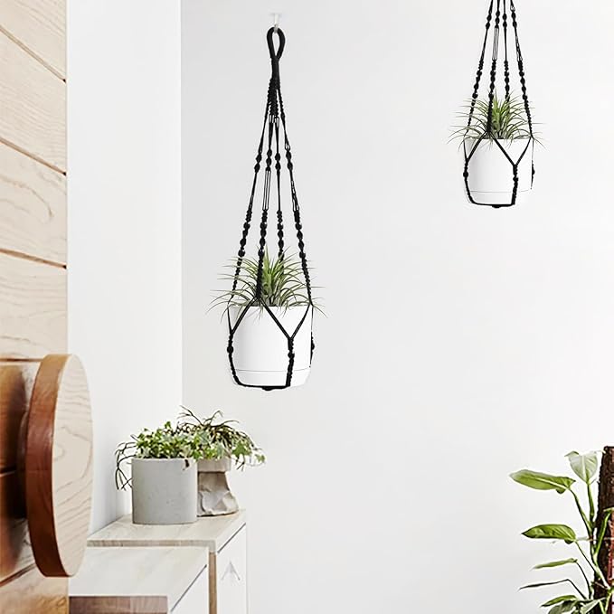 3 ft Macrame Plant Hanger Indoor Handmade Large Long Wall Window Black Hanging Planters Holder Outdoor Boho Home Decor Ceiling Basket Hangers Plants