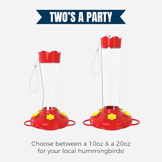 MEKKAPRO Outdoor Hummingbird Feeder Made from Glass, Humming Bird Feeders for Outdoors Hanging Ant and Bee Proof with 5 Nectar Feeding Stations, Bright Red, Backyard Feeder (10 Ounces)