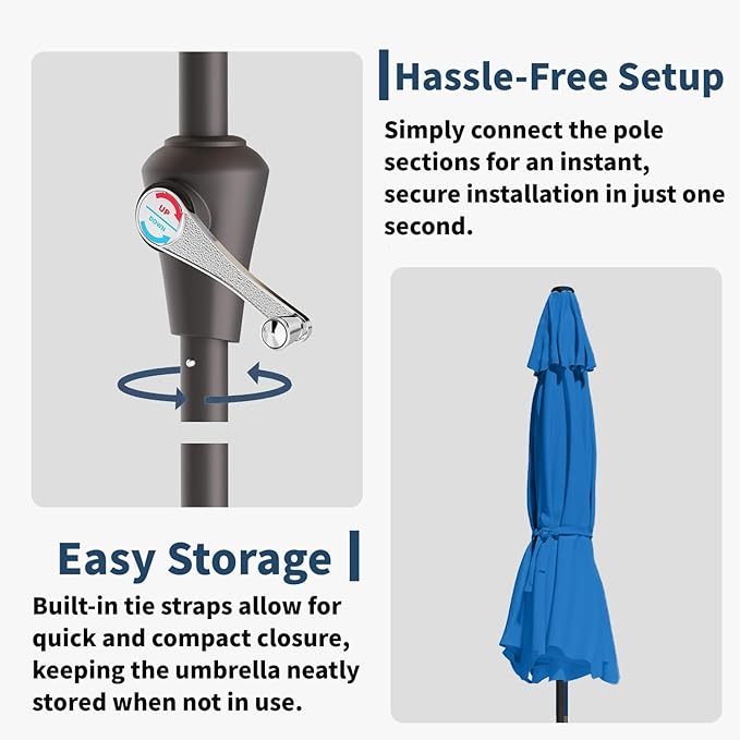 10FT Solar Umbrella 32 LED Lighted Patio Umbrella Table Market Umbrella w/Tilt and Crank, UV-Resistant Outdoor Umbrella for Pool, Garden, Deck, Royal Blue