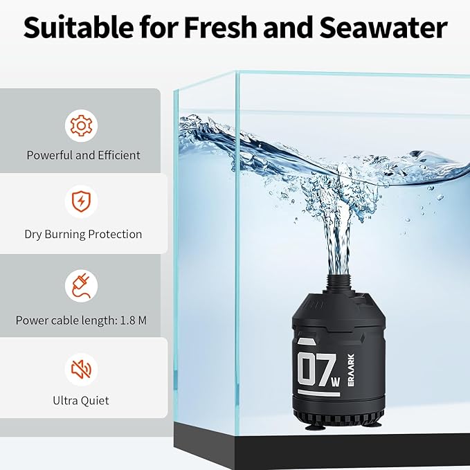 160GPH 7.5W Submersible Water Pump Ultra Quiet Small Fountain Pump for Aquariums, Fish Tank, Pond, Hydroponics