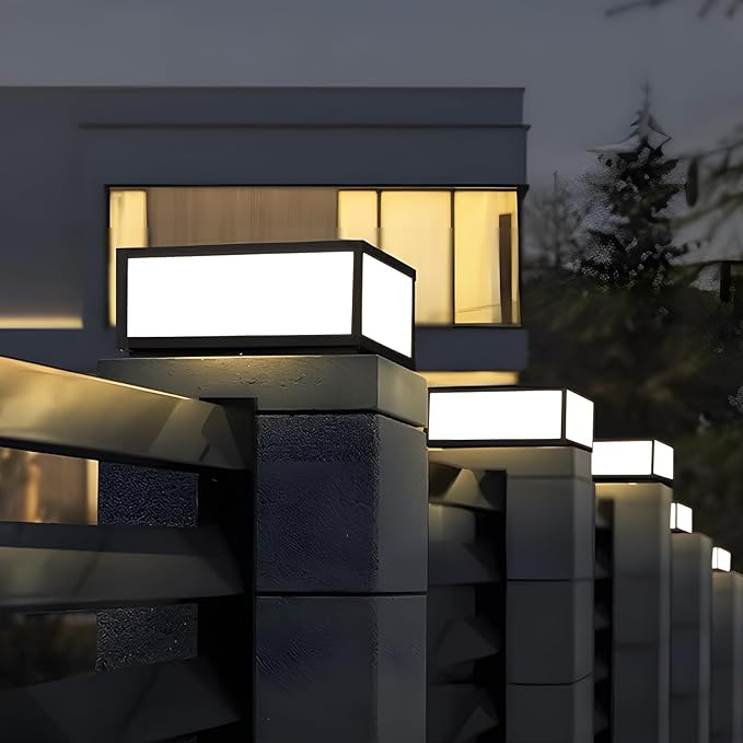 Outdoor Modern Post Light, LED Fence Deck Cap Light High Voltage Wired Lantern Column Lamp for Flat Surface Patio Garden Decoration with IP54 (High Voltage Wired, 16X16 Inch)