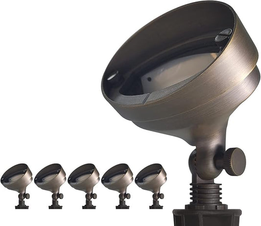 COLOER Die-cast Brass Landscape Wall Wash Lighting,9-17 Volt Low Voltage Flood Lights,Outdoor LED Floodlight Fixture for Illuminating Signs, Walls and Plant Material(501B,6-Pack Without Bulb)