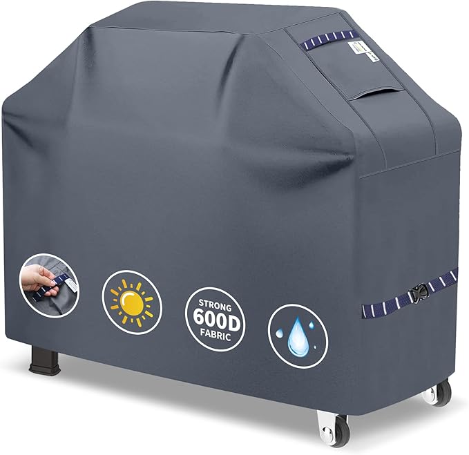Grill Cover 600D Heavy Duty, Universal Fit Waterproof BBQ Grill Protector with Adjustable Straps, Weatherproof Outdoor Oven Cover for All Seasons