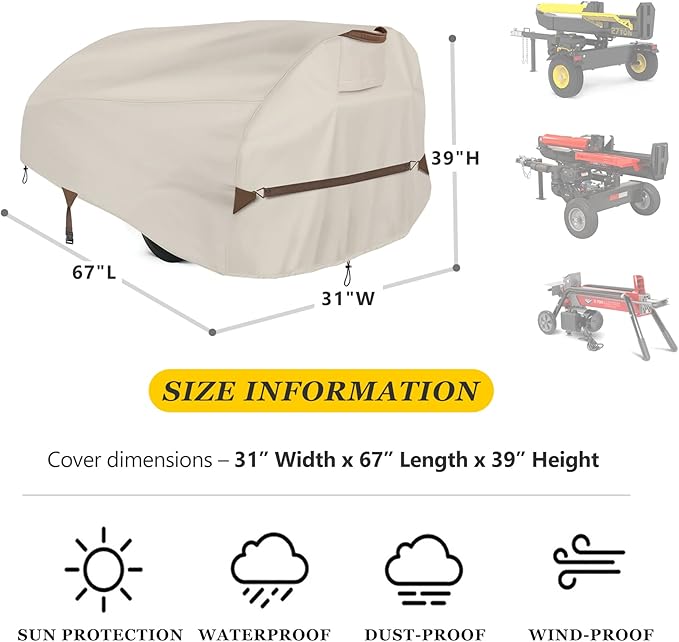 Log Splitter Cover for 30-37 Ton Gas-Powered Horizontal Log Splitters. Waterproof Outdoor All-Weather - Thickened and Tear-Resistant, Dustproof, Rainproof and UV-Proof