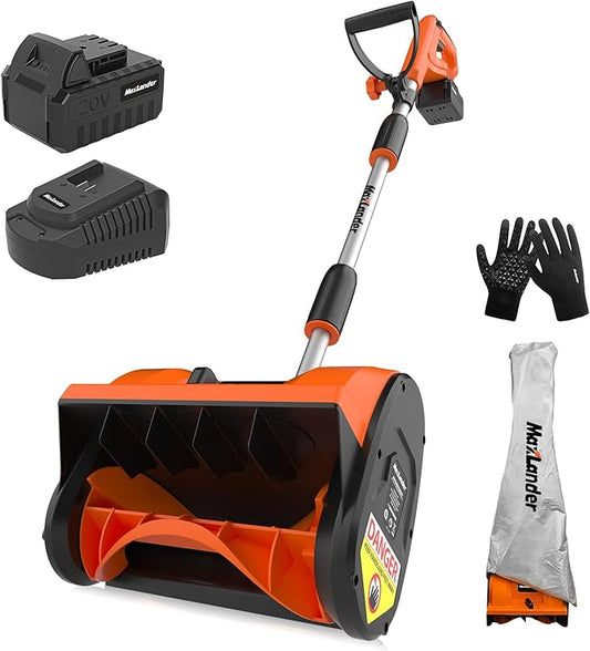 MAXLANDER Electric Snow Shovel Cordless, 20V 12-Inch Cordless Snow Blower, Battery Snow Shovel with Directional Plate and Adjustable Front Handle (4.0Ah Battery, Charger and Cover Included)