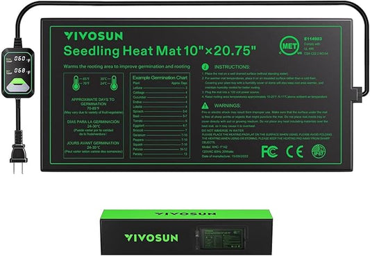 VIVOSUN 10"x20.75" Seedling Heat Mat with Built-in Temperature Controller, UL & MET-Certified Waterproof Plant Heating Pad for Germination, Hydroponics, Brewing, Breeding, and Greenhouses