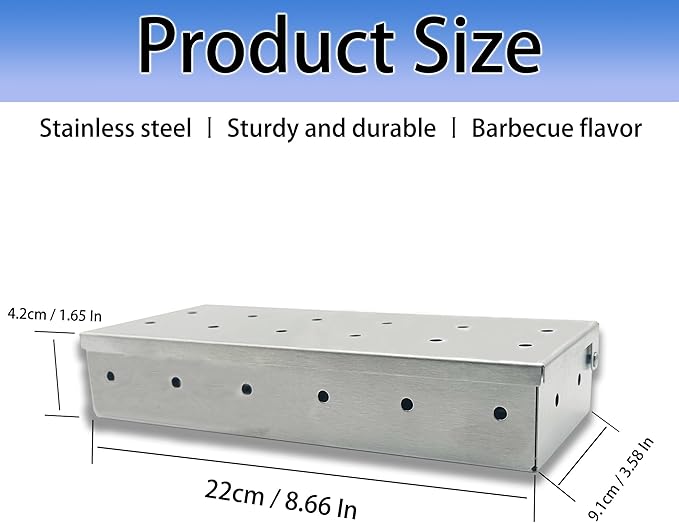 Realcook Wood Chips Smoker Box: Stainless Steel BBQ Smoking Box | Grilling Basket Smoker Firebox Accessories for Indoor & Outdoor Charcoal Gas Grill