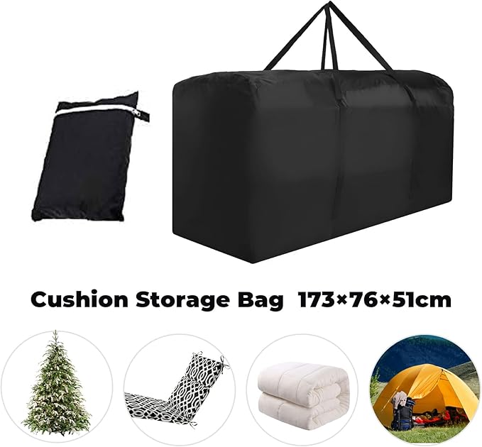 Patio Cushion Storage Bag Waterproof Extra Large Protective Zippered Outdoor Cushion Storage Bags Furniture Storage Bag with Handles, 68" L x 30" W x 20" H (2 Pack)