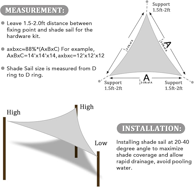 Shade&Beyond Sun Shade Sail Breathable UV Block Outdoor Covering Cloth for Backyard, Pool, 10'X10'X14.1', Light Grey (Customized Available)