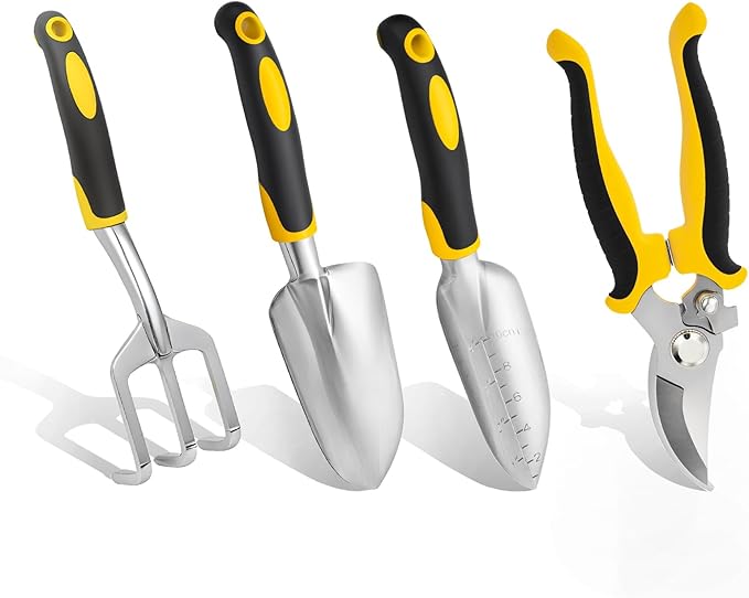 Garden Tool Set 4-Piece,Heavy Duty Aluminum Gardening Tools,Rust-Proof Gardening Hand Tools,with Non-Slip Ergonomic Handle,The Ideal Gift for Garden Enthusiasts.