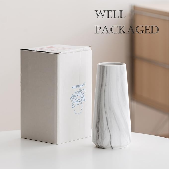 Marble White Vase - 8" Big White Ceramic vase for Flower, Boho Vases for Pampas Grass, Minimalist Modern vases for Home Decor, Table Shelf Living Room Farmhouse Decor