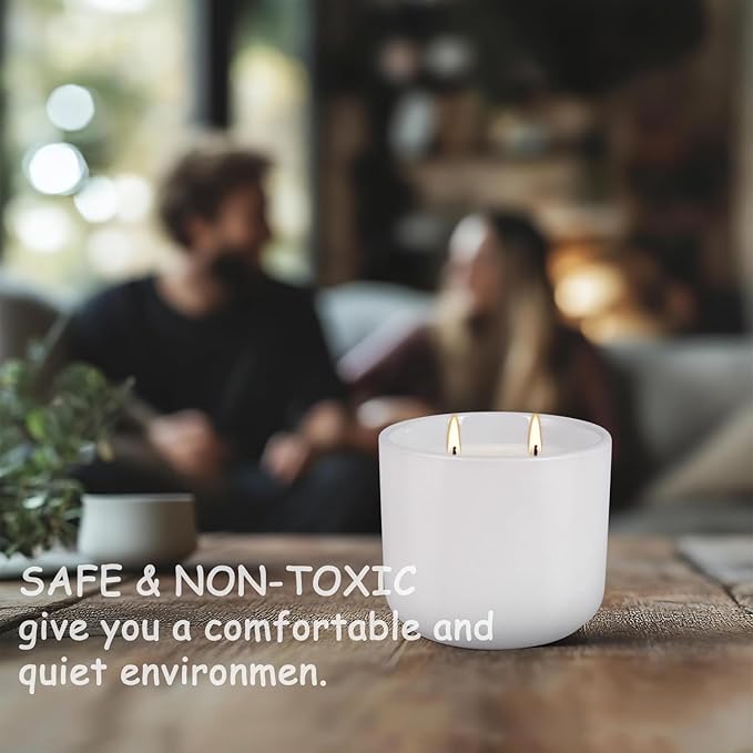 2-Pack Large Citronella Scented Candles - White Ceramic Double-Wick, Natural Soy Wax, Decorative Geometric Jar for Patio, Garden & Outdoor Decor