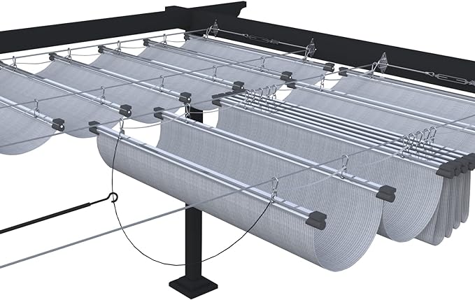 ECOOPTS 7'x9' Retractable Wave Sun Shade Canopy Pergola Cover Shade Sail Awning for Patio Porch Garden Yard Deck Outdoor (Light Grey)